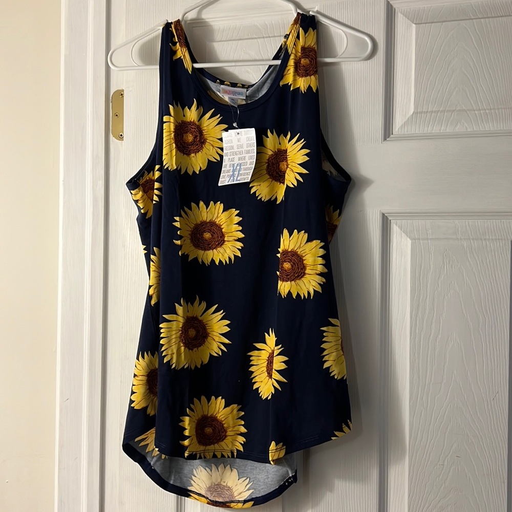 New NWT LuLaRoe Sunflower Tank Top Size XL Navy Blue